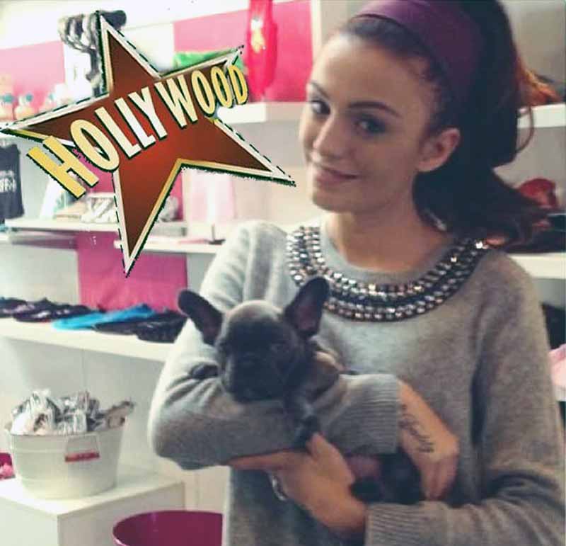 Pop singer Cher Lloyd with her Shrinkabull French Bulldog puppy