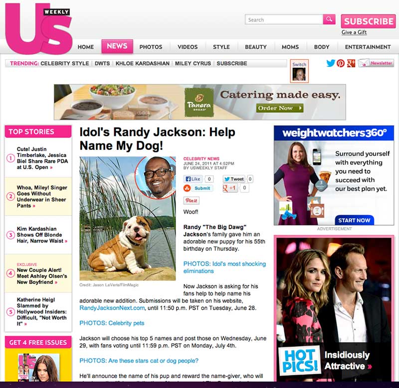 US Weekly help Randy Jackson name his new Shrinkabulls english bulldog